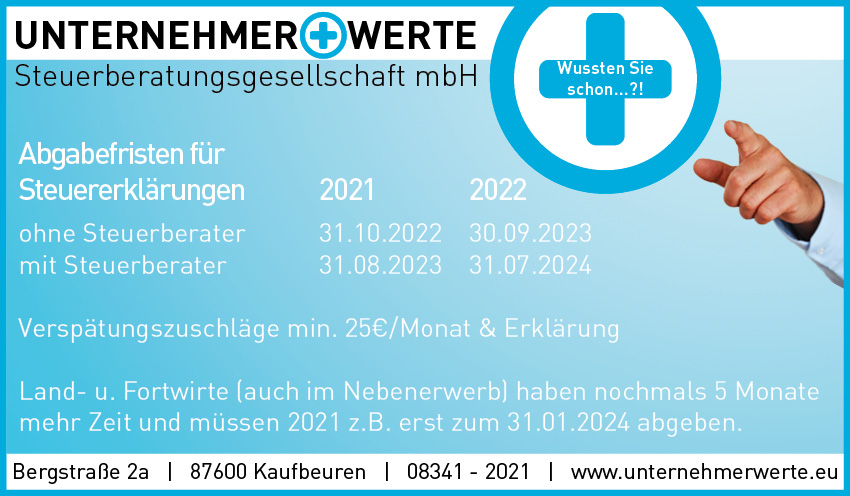 Abgabefristen Für Steuererklärungen Für 2021 Und 2022 ...